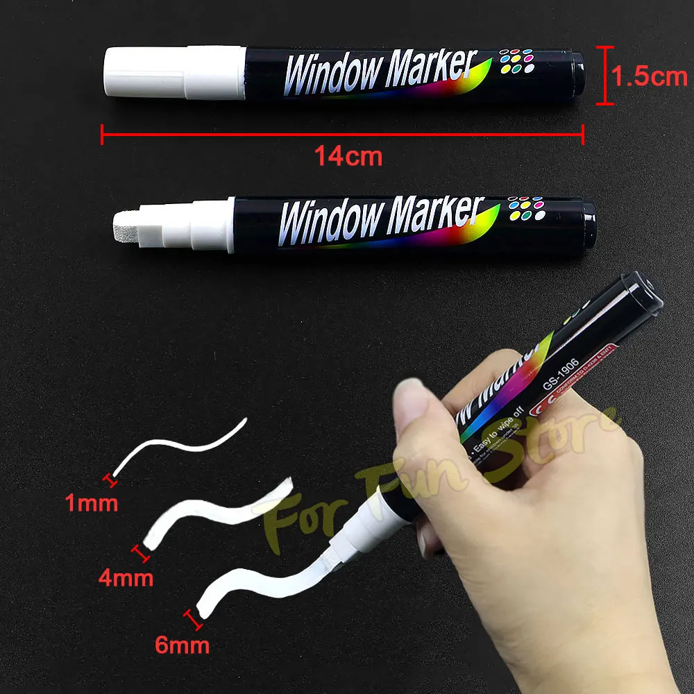 Immagine 6: Pennarelli a Gesso Liquido Bianchi For Fun da 6mm con Punta Piatta, Cancellabili a Base d'Acqua, per Lavagna Fluorescente e Nera
