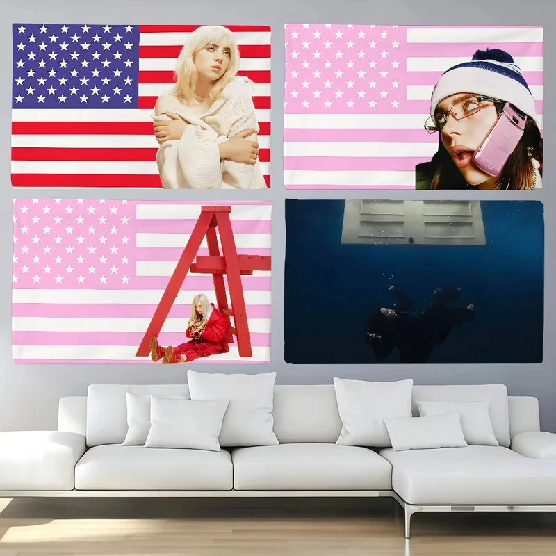 VIKAMA Billie Eilish Tapiz Decorativo para Pared, Póster de Estrella del Pop para Decoración de Dormitorio, Regalo para Fans, Banner de Fondo para Fiestas