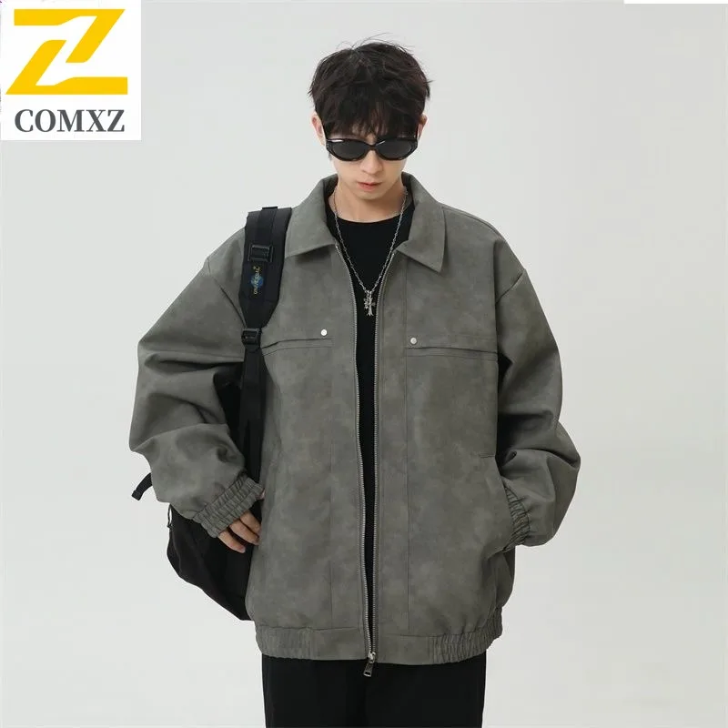 

COMXZ Мужская куртка из искусственной кожи премиум-класса с воротником-стойкой Американские мотоциклетные куртки Комфортное однотонное дорожное легкое осеннее пальто