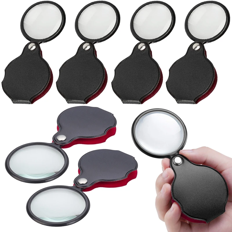 4PCS Portable Folding Magnifier Set for Reading Fine Print Map Stamp Jewelry Inspection Props Lightweight Travel Desk Supply ZYF