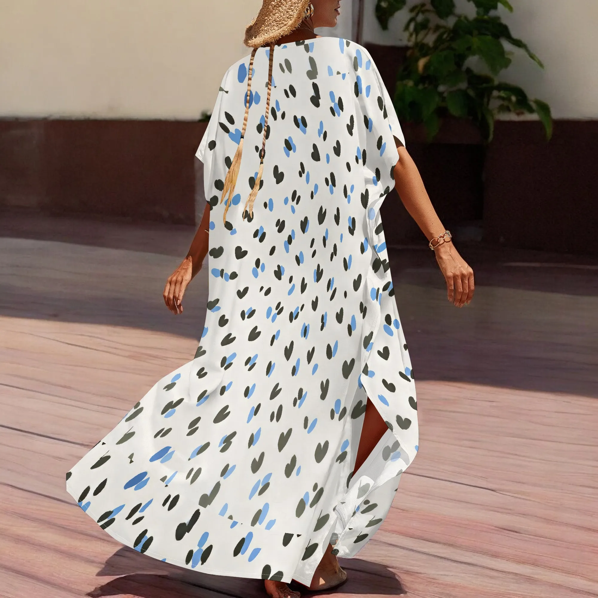 ผู้หญิงชุด Kaftan แขนสั้น Caftan PLUS ขนาดพิมพ์ลายดอกไม้ Maxi ชุดหลวม Fit ชุดว่ายน้ําชุดว่ายน้ํา Beachwear