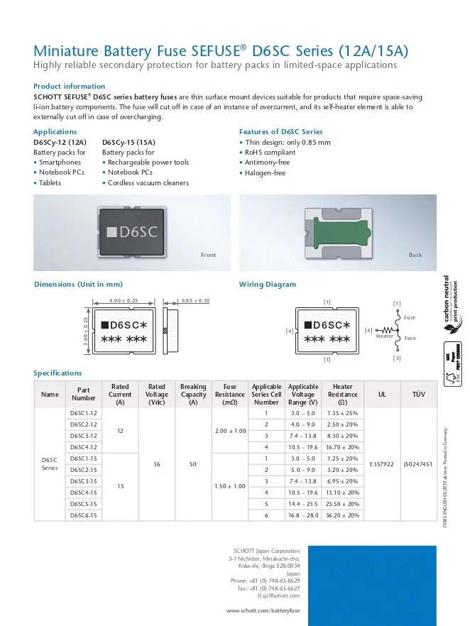 3 Stück 100% Neue Original D6SC4-12 D6SC4 12A 36V Patch-Dreipunkt-Sicherung – Detail 3