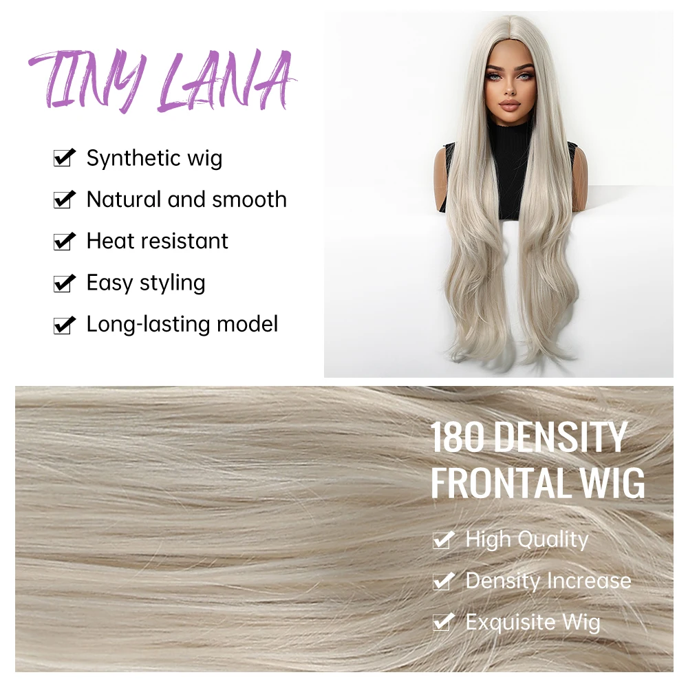 Super Long Gray Blonde Synthetic Wigs Middle Part Natural Wave Cosplay Ash Platinum Wigs for Women Daily Hair Heat Resistant Use image 2
