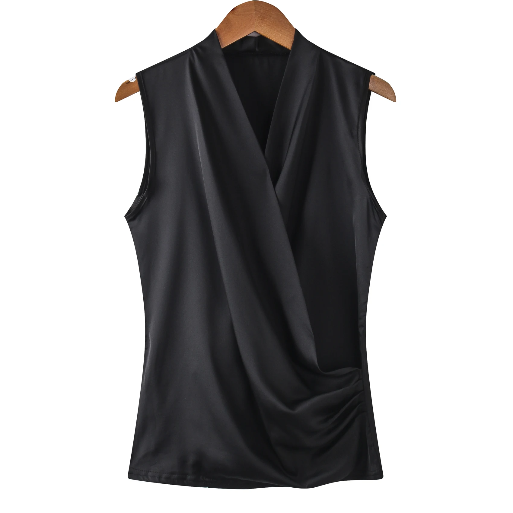 New smooth satin vest female sleeveless V-neck top Slim fit outside wearing a small blouse shirt