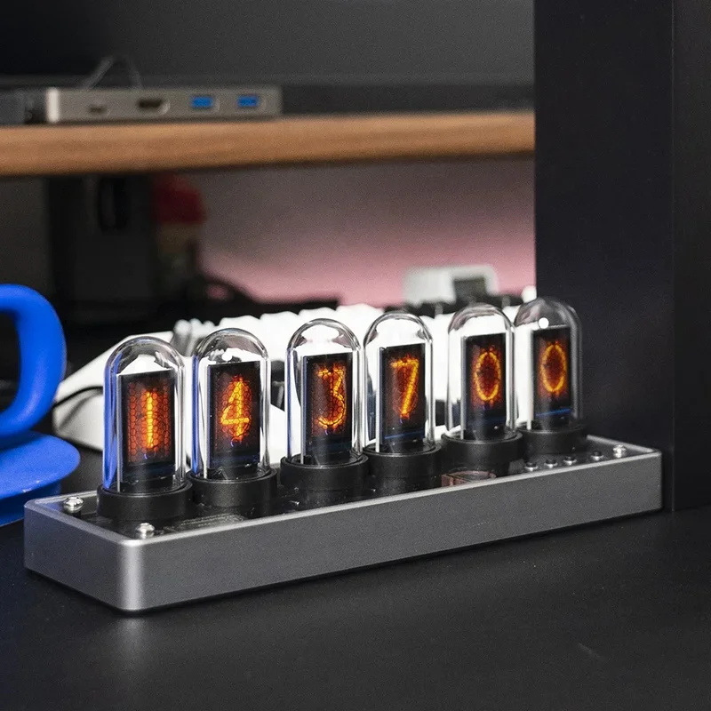 

2024 New Style Creative Colorful USB Retro Table Clock IPS Color Screen Nixie Tube Digital Alarm Clock