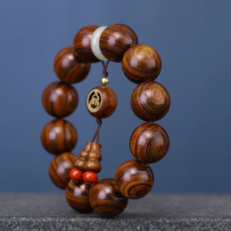 Scented Rosewood Bracelet Fu Lu Pendant Purple Oil Pear Rosewood Beads Bracelet Men's and Women's White Jade Night Halo Crafts