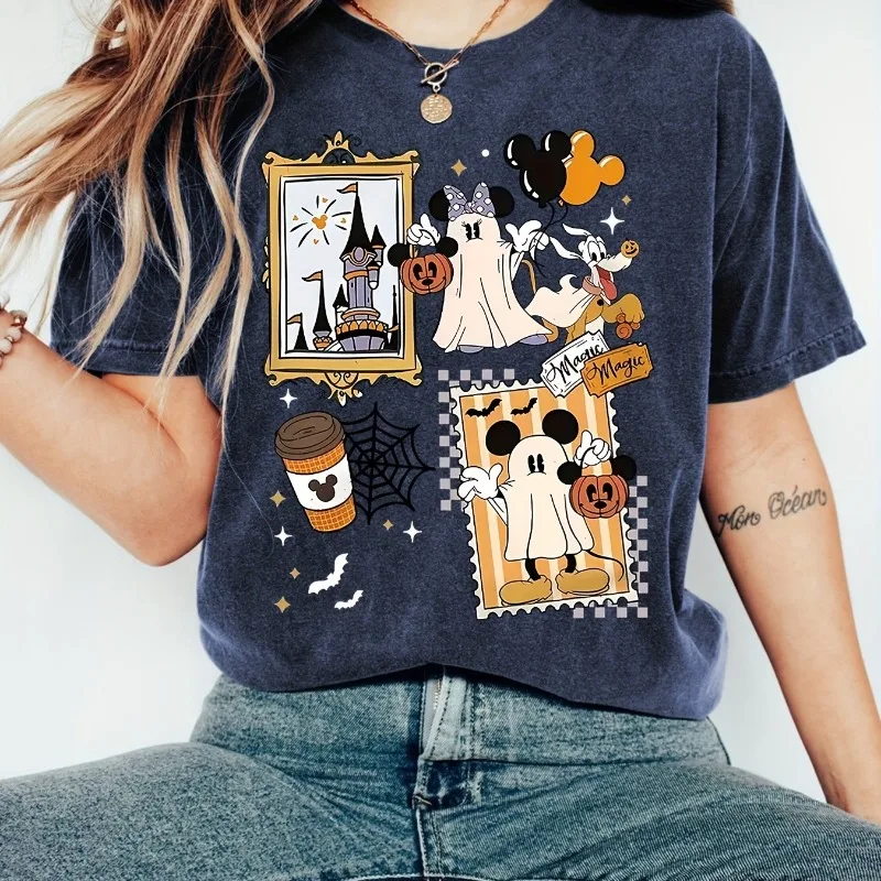 Camiseta estampada de la serie Disney Halloween para mujer, novedad de verano, estilo informal para hombre y mujer, ropa de moda urbana