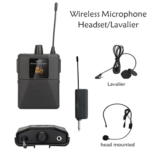 Imagen 2 del producto Micrófono de auriculares inalámbrico UHF con transmisor, receptor, pantalla Digital LED, transmisor de mochila para enseñanza en vivo