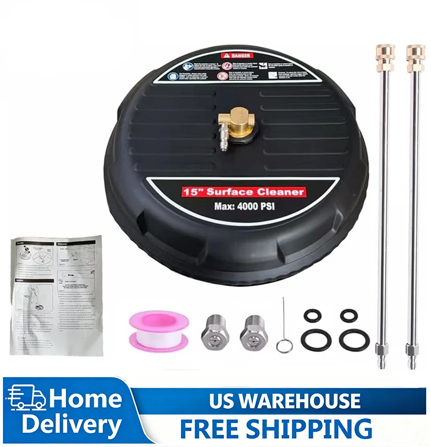 

15" Surface Cleaner for Pressure Washer, Dual 360° Rotating Jets, 4000PSI Power Washer Surface Cleaner with 2 Extension Wands