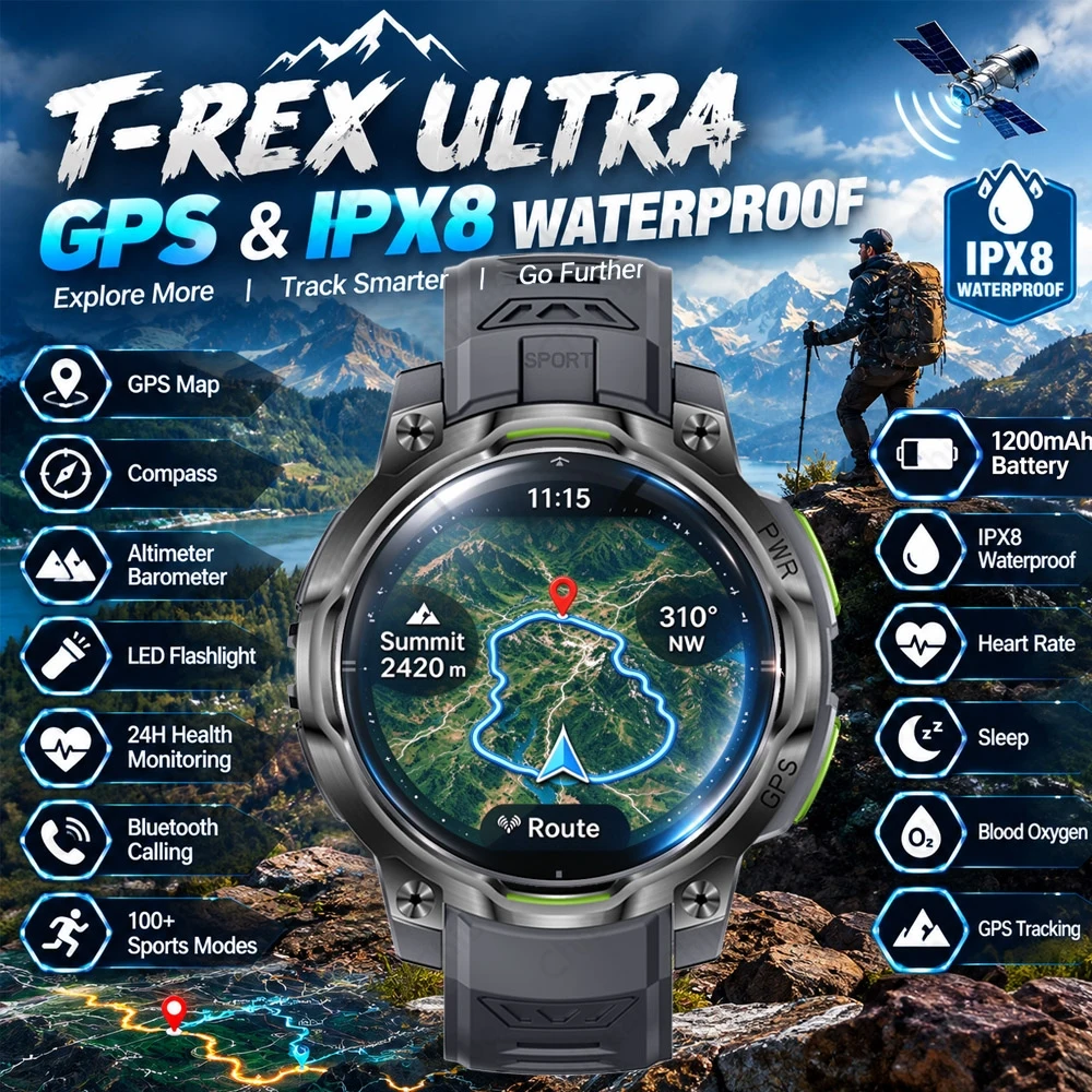 New Professional GPS Offline Map Smart Watch 1200mAh Battery IPX8 Waterproof 24-Hour Health Monitoring Compass Smartwatch Men
