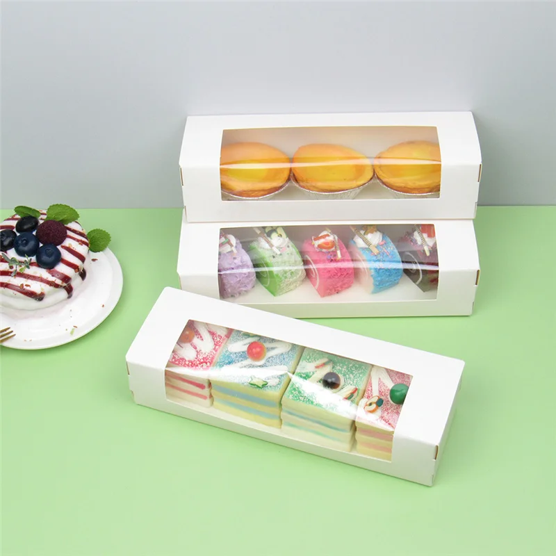 200Pcs/Lot Rectangle Transparent Window Packaging Box Candy Dessert Baking Cake Box For Wedding Birthday Baptism Party Gift Box