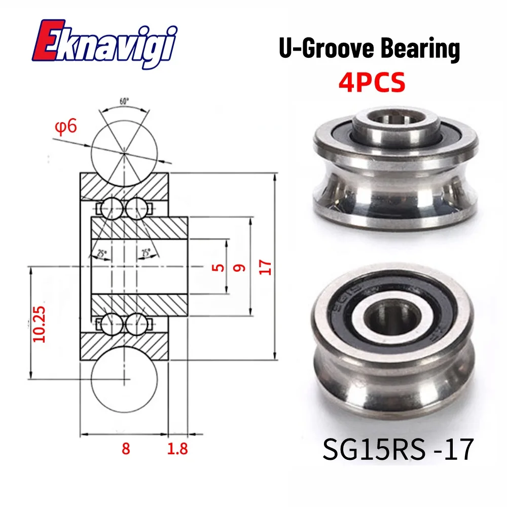 4PCS SG15 5X17X8MM U-shaped Precision Double Volleyball Bearing Belt Screws With Grooves