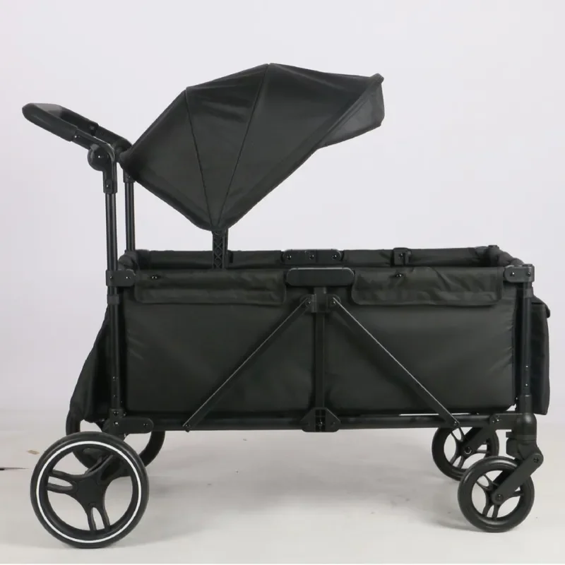 Foldable Camping Stroller Wagon Outdoor Push Cart for Kids Beach Park Heavy Duty Collapsible Baby Carriage with Canopy