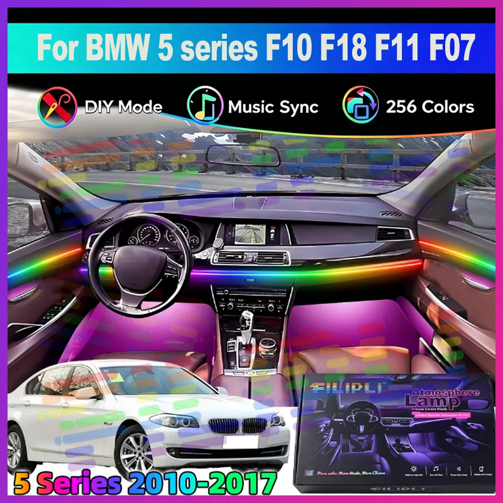 

Hidden Ambient Lights Streamer Strip Kits App Music Control Auto Decorative Lamp For BMW 5 series F10 F18 F11 F07 2010-2017