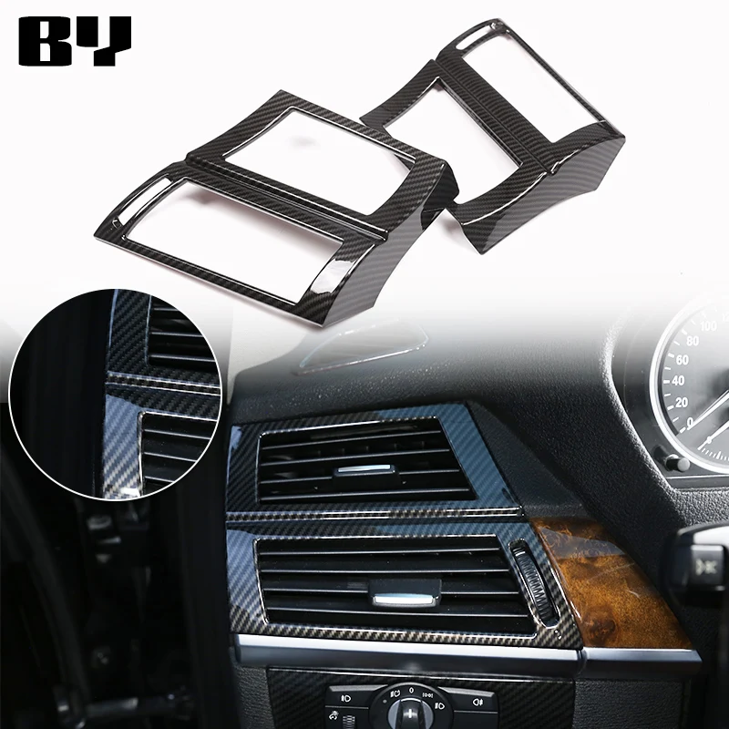 For BMW X5 X6 E70 E71 2008-2013 Car Accessories Carbon Fiber 2 Pcs ABS Car Front Side Air Conditioning Vent Frame Trim