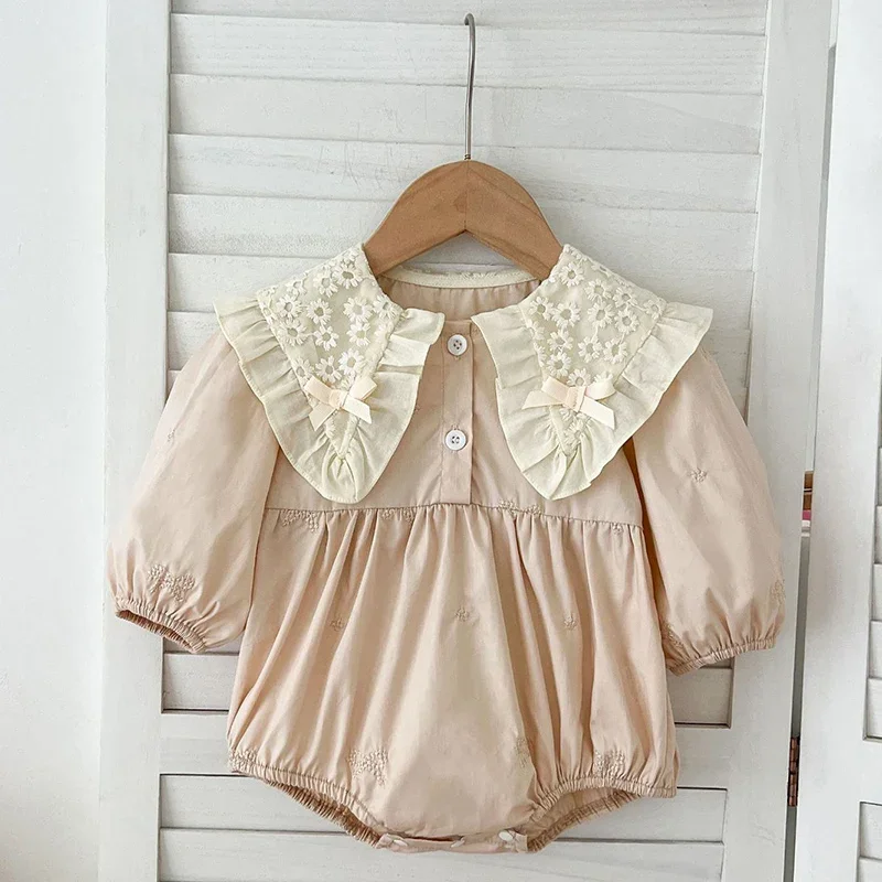 Autumn Infant Baby Girls Romper Baby Clothes Newborn Embroidered Bow Princess Cotton Rompers Lace Kids Baby Jumpsuit Playsuit