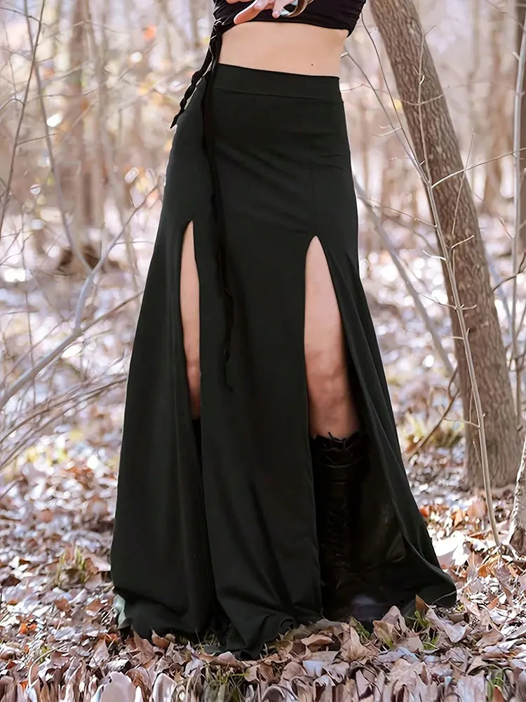 

Новая черная сексуальная юбка с разрезом спереди, открывающаяся нога, универсальные элегантные вечерние платья, французская этническая повседневная длинная юбка для выпускного вечера, женская одежда