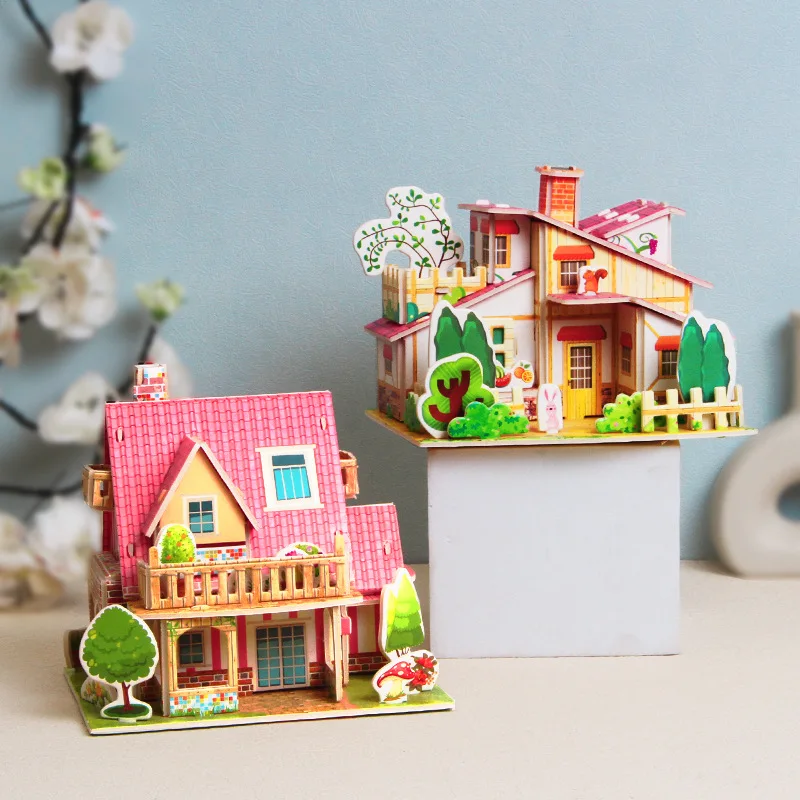 

Spread The Paper 3d Jigsaw Puzzle White Card Handmade House Model Children's Parent-child Educational Toys WL