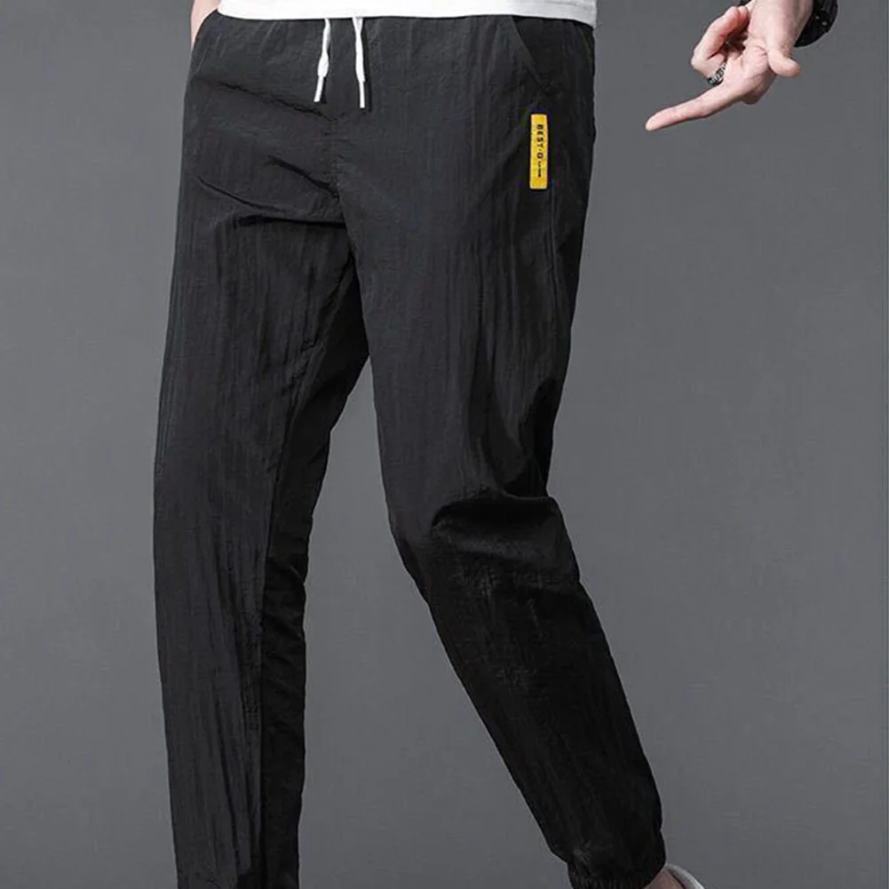 

Брюки мужские брюки на шнуровке свободные однотонные прямые летние спортивные тонкие костюмы повседневные эластичные выходные покупки