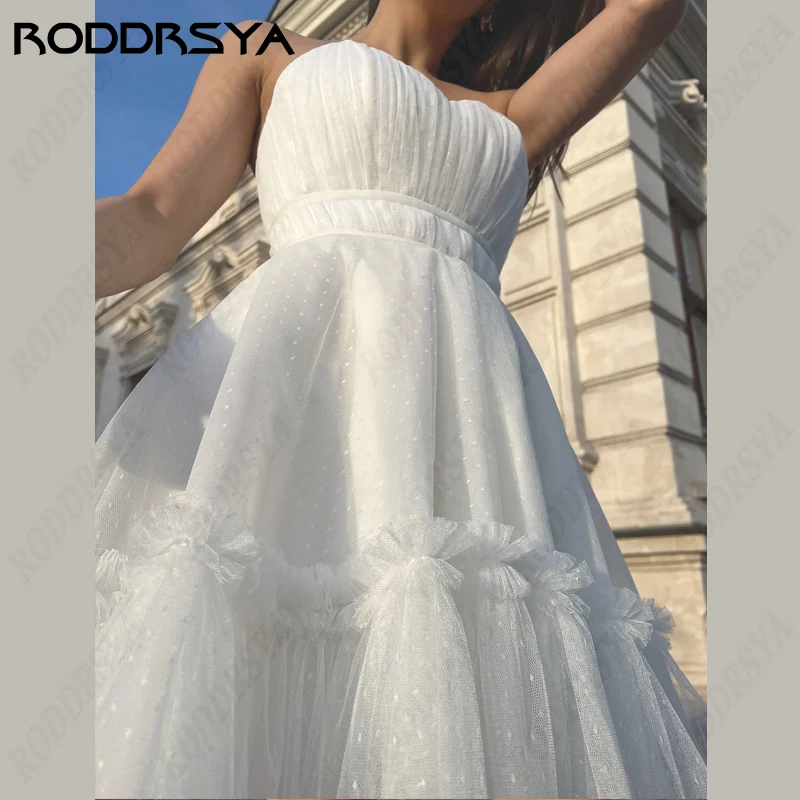 RODDRSYA Strapless Wedding Dressws Sleeveless Lace Up Backless Bridal Gown Elegant Tulle Robe De Mariée Sexy Short For Plus Size