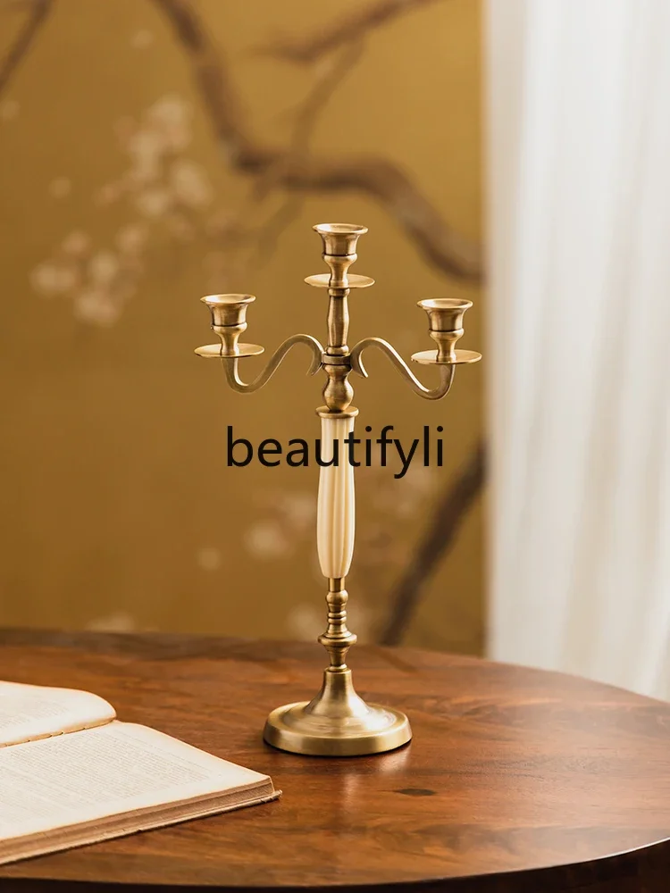 European dining table vertical candle holder atmosphere ornament retro home light luxury brass scented candle holder ornament