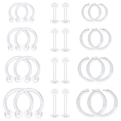 24pcs Clear Piercing Retainers Flexible Cartilage Helix Daith Rook Tragus Earring Bioflex Plastic Nose Septum Lip Eyebrow Rings