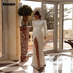 Semplici abiti da sposa in raso Sexy maniche a sbuffo con spacco alto pieghe eleganti abiti da sposa con cerniera sul retro lunghezza del pavimento Robe De Mariée