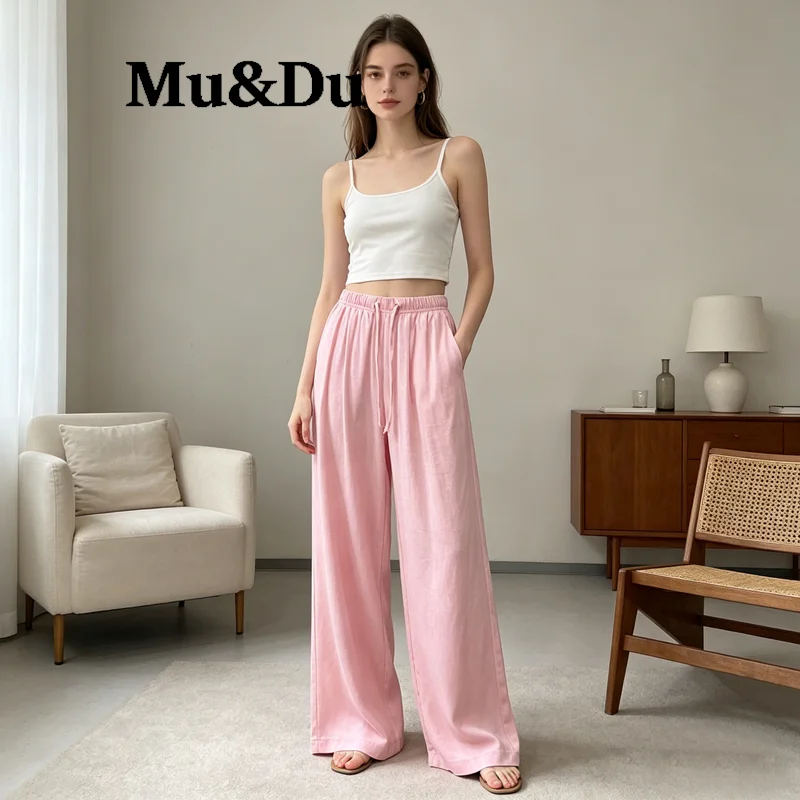 New Pink Drawstring Straight Sweatpants Women Spring Summer Wide Leg Beach Beach Pants Vintage Streetwear Casual Sports Trousers