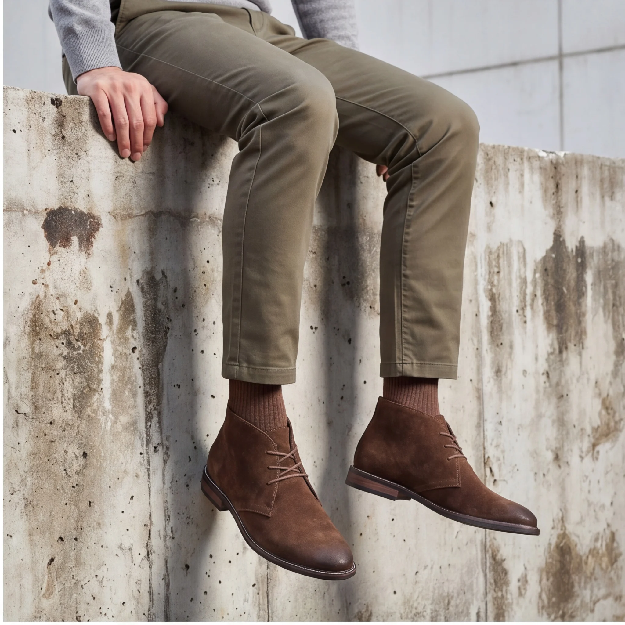 Natürliche Kuhwildleder-Herren-Chukka-Stiefel, Echtleder-Desert-Boots, modische, bequeme Marken-Knöchelstiefel aus Leder # KD583 – Detail 1