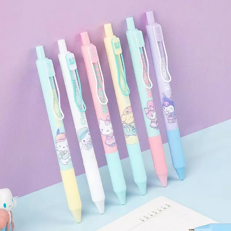 6pcs New Sanrio Gel Pen Hello Kitty Kuromi Cinnamoroll Pachacco Student Writing Press Pen Office Signature Pen School Supplies