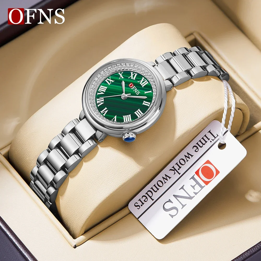 

OFNS 1501 High end Brand Women's Watch Steel Band Quartz Set with Diamond Roman Scale Classic Beimu Women's Watches 2024