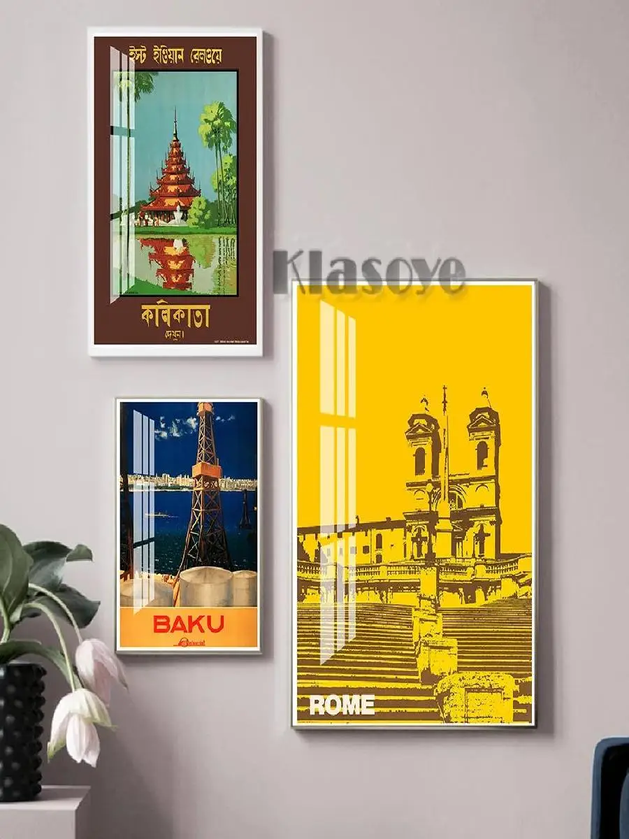 Vintage Travel Poster Set  World Cities Wall Art  Chicago Baku Rome India Egypt Belgium Las Vegas Australia  Gift Idea