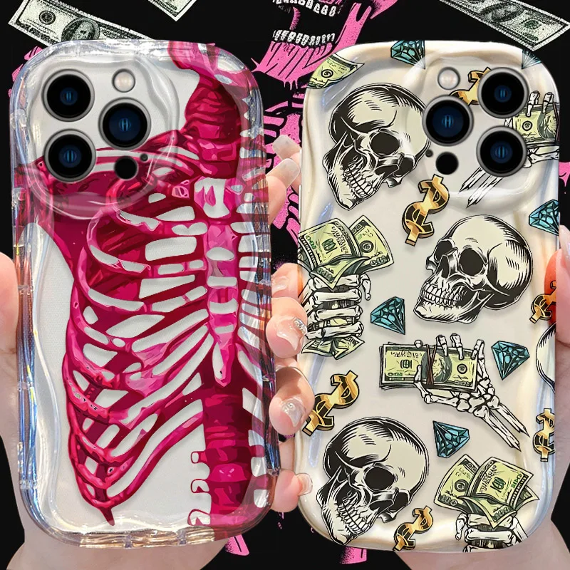 Skeleton Wave Case for iPhone 16 15 14 Pro Max 13 12 Mini 11 XS X XR 8 7 Plus SE 2022 2020 Soft Silicone Shockproof Cover Funda