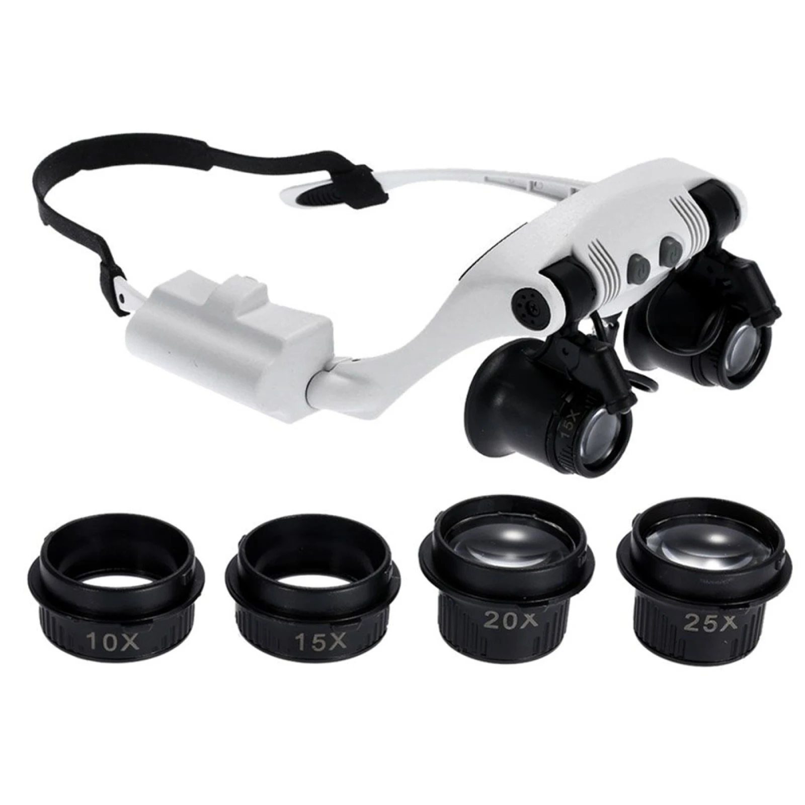 Headband Magnifier 10X-25X with 8 Interchangeable Lenses, Hands-Free Loupe for Watch Repair Jewelry Inspection