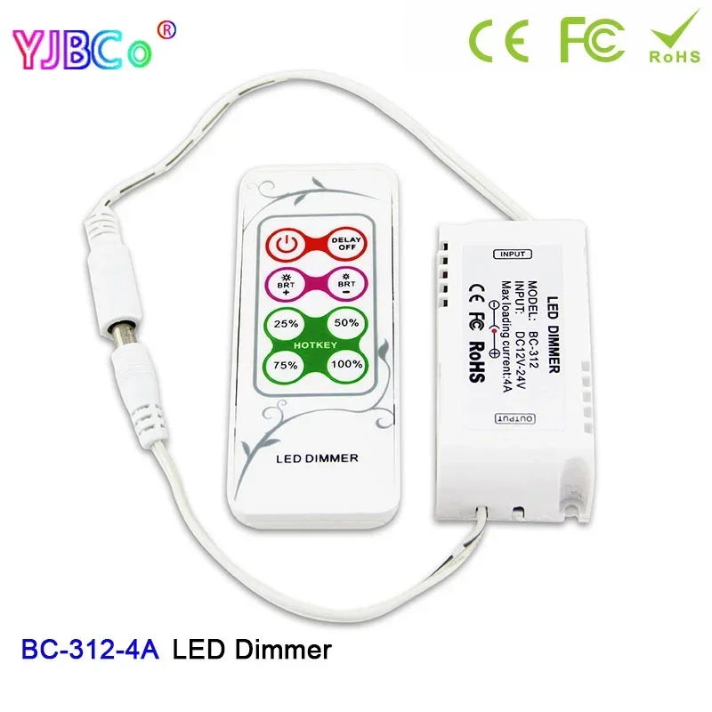 

DC 12V 24V Single color LED Strip LIght Dimmer BC-312-4A PWM Output signal Lamp tape Controller switch with 8 keys RF remote