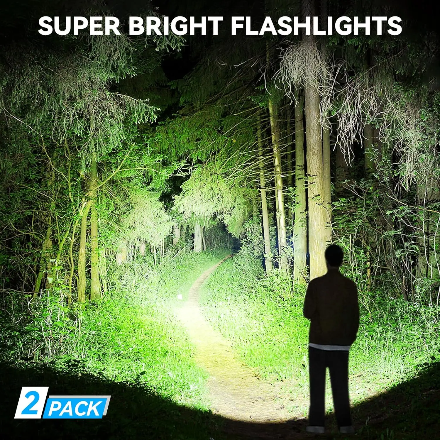 Akumulatorowa latarka LED, 99 000 lumenów, super jasna, z 5 trybami, regulowana, wodoodporna, do użytku na kempingu i w domu (2 sztuki)