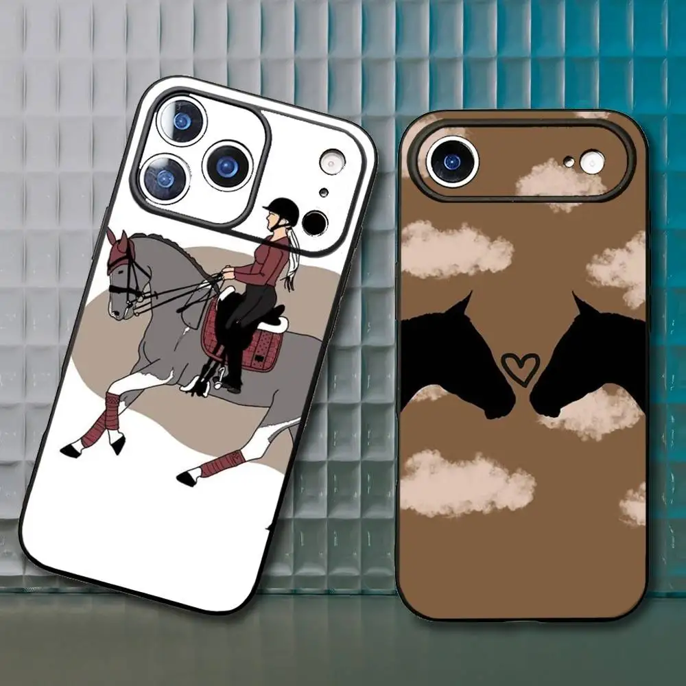 

Galloping Horse Girl Drawing Phone Case For iPhone17,16,15,14,13,12,11 Plus,ProMax,Soft Silicone Black Cover
