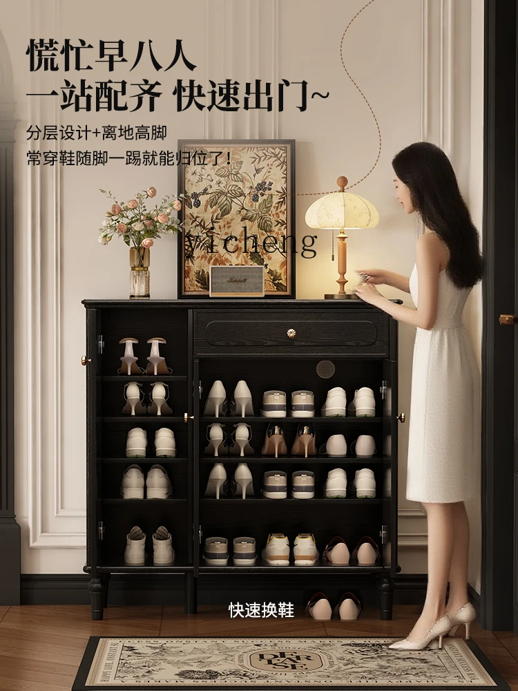 

LSL French Retro Solid Wood Shoe Cabinet for Home Wall-Mounted High-End Entrance