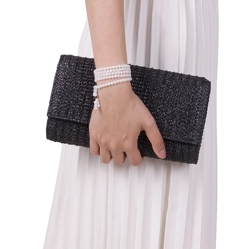 Casual Straw Clutch Bag for Women Chains Lady Shoulder Bags Weave Summer Beach Bag Vacation Small Flap Party Purses 2024