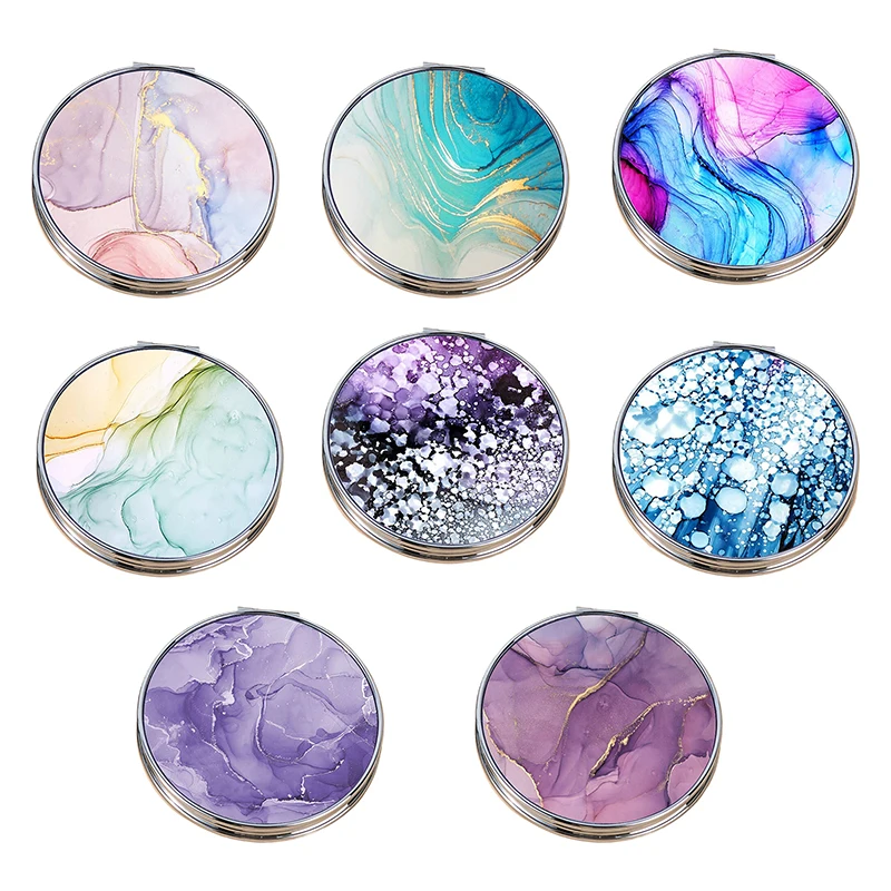 Lusterko do makijażu w stylu vintage z wzorem w paski, mini, kompaktowe, przenośne, damskie, zielone/fioletowe/niebieskie, lusterko do torebki.