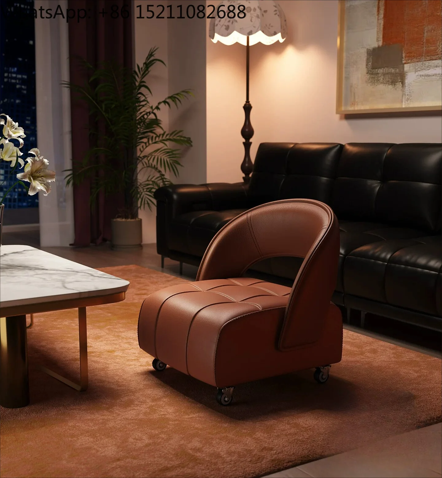 LLY silent removable sofa stool backrest household small stool leather universal wheel living room low stool