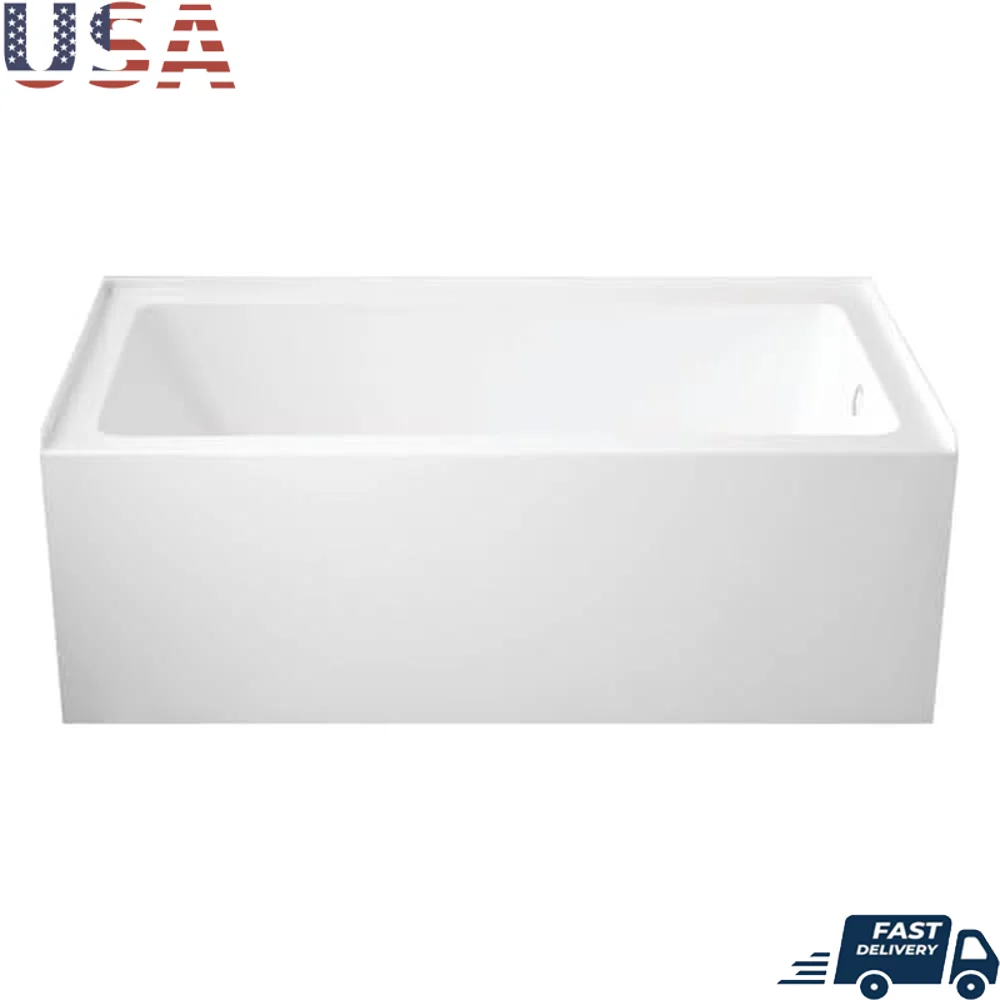 60-Inch Alcove Tub with Left Hand Drain Hole Anti-Skid Acrylic Construction Spa Bath Relaxation Ergonomic Design Wall Mount