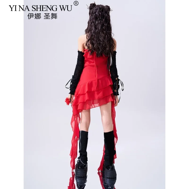 فستان بشريط لرقص الجاز ملابس الشارع الشهير الهيب هوب للفتيات أداء الموسيقى مهرجان المنصة عرض ملابس الحفلات السالسا #5