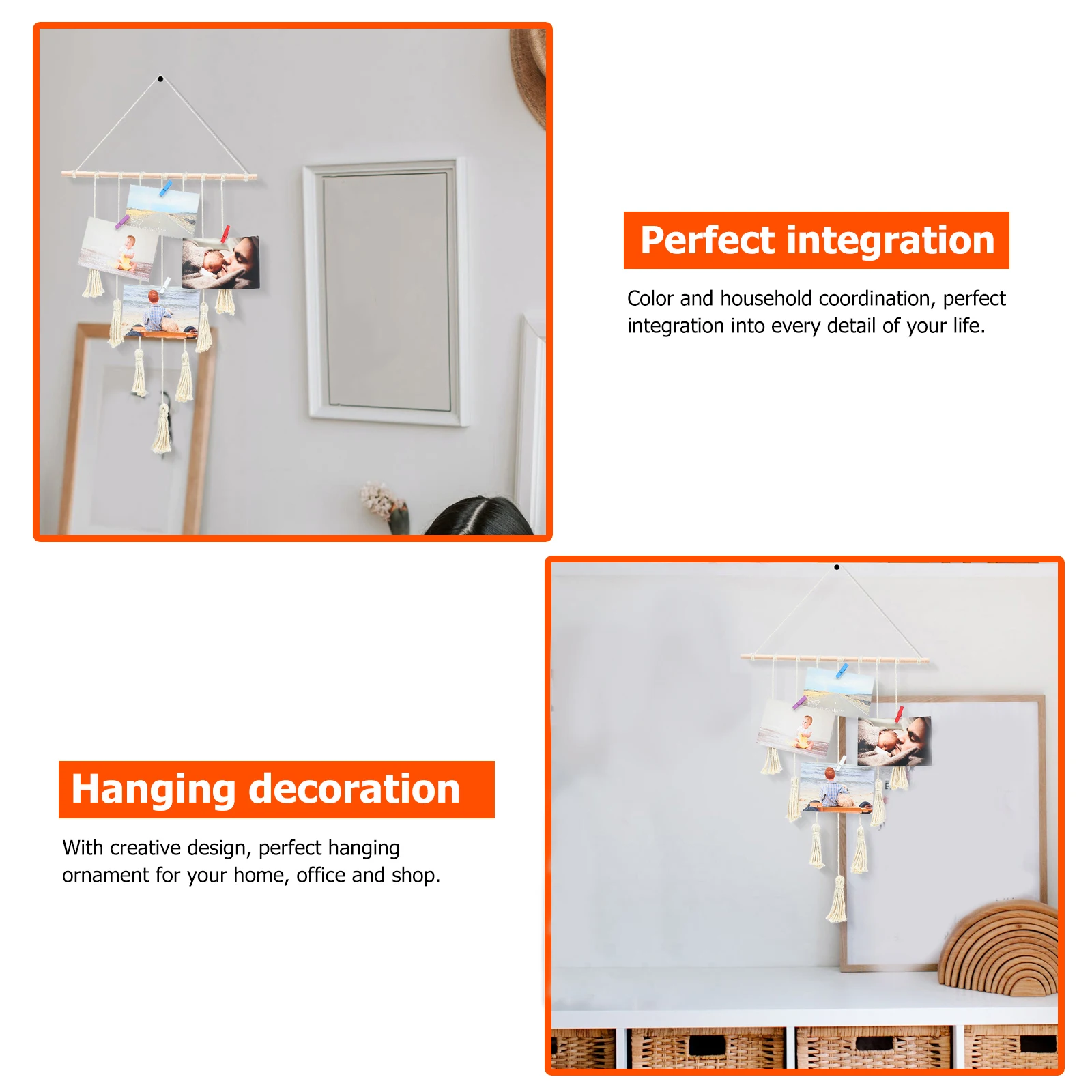 

Macrame Wall Hanging Tassel Tapestry Home Decor Cotton Thread Backdrop Wood Bead Pendant Bohemian Style Party DIY Decoration