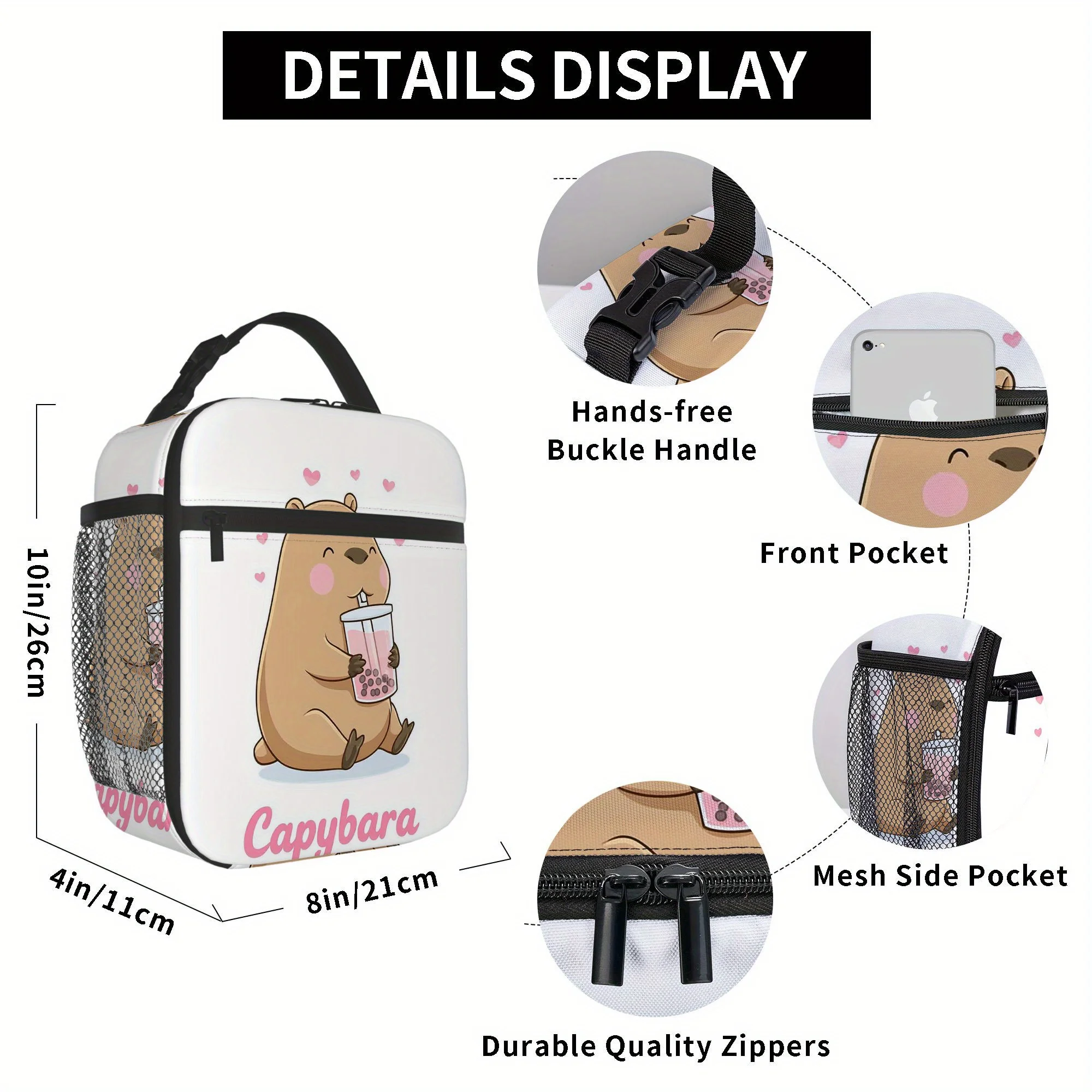 1pc, Cute Capybara Enjoying Bubble Tea Printed Thermal Bag Insulation Tote for Home/Restaurant/Office Use - Unisex Portable Reus