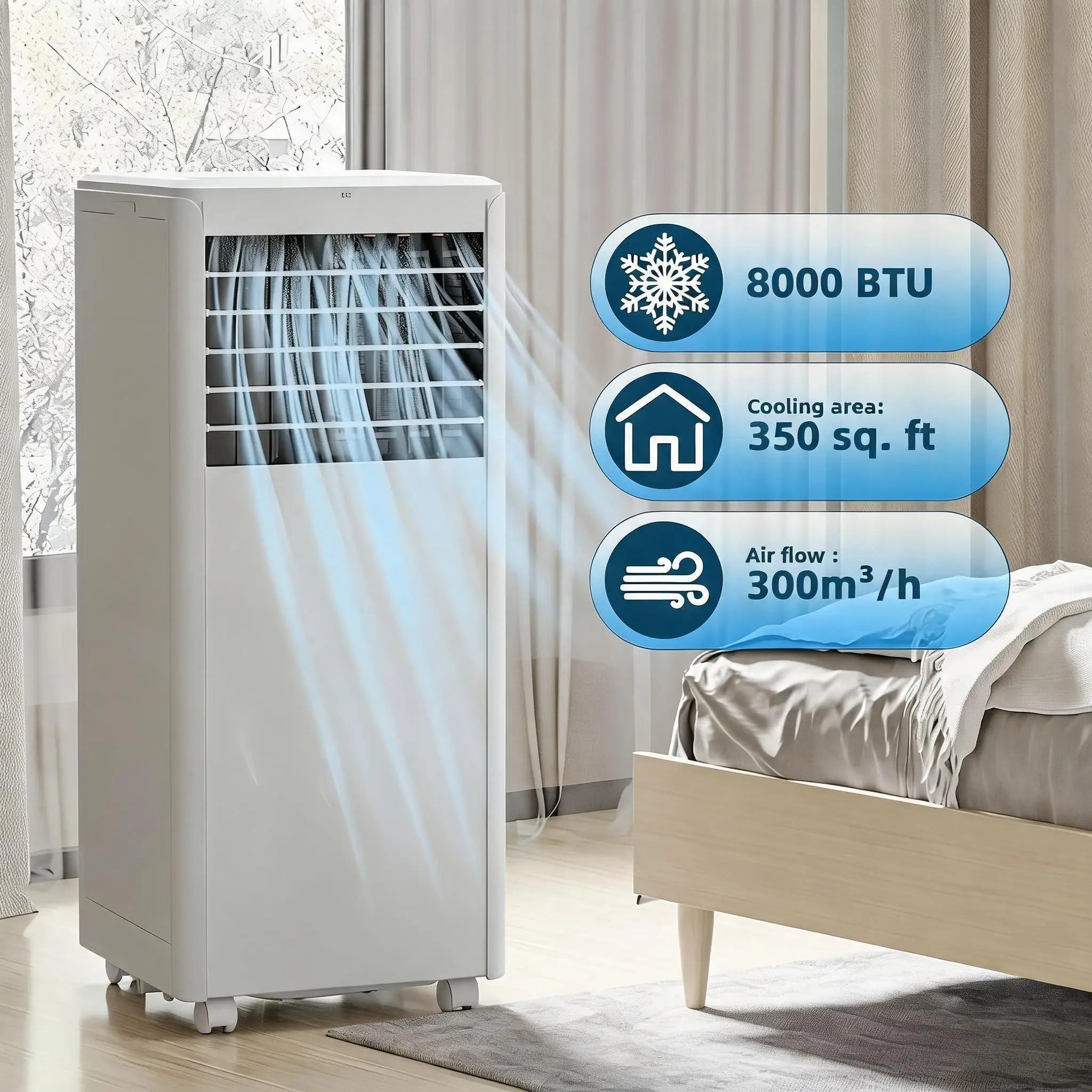 8,000 BTU Portable Air Conditioners, Portable AC Unit with Cool, Fan, Dehumidifier, Sleep, 4-in-1 Air Conditioner Portable, 24H Timer, Remote & Installation Kit, for Bedroom, Apartment, Workspace