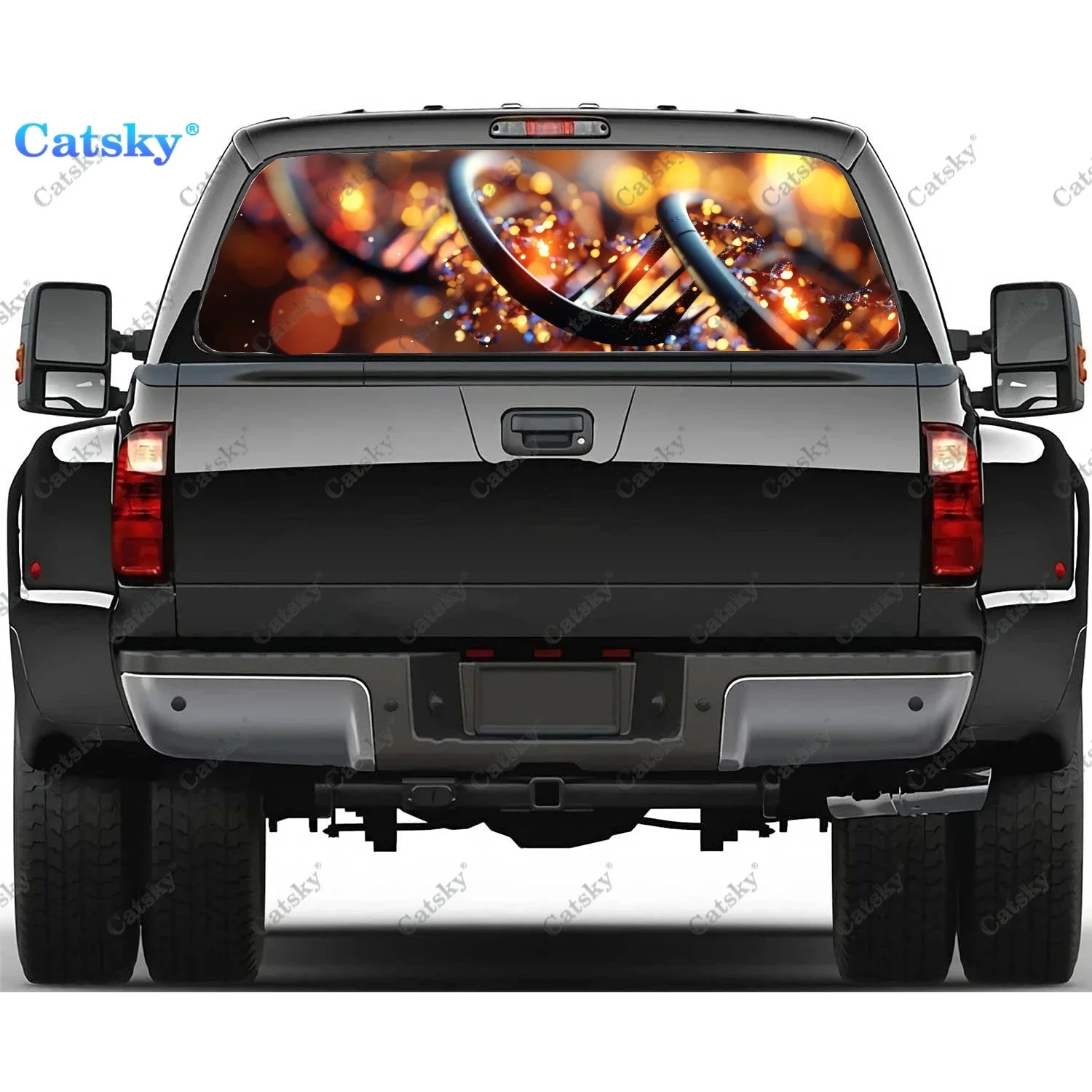 Abstract 3D DNA Helix Rear Window Decal Fit Pickup,Truck,Car Universal See Through Perforated Back Windows Vinyl Sticker