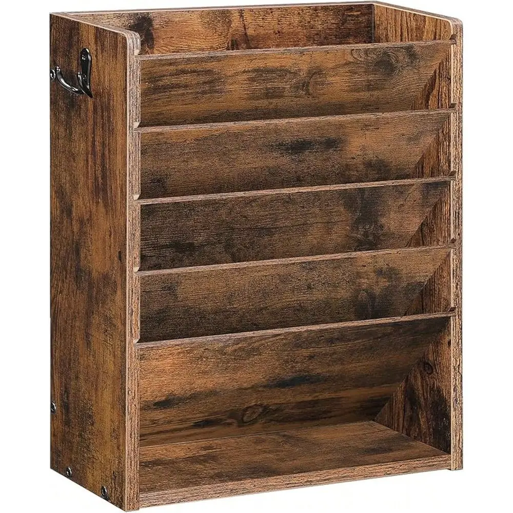 

Office StorageFile Organizer, 6Tier Vertical Mount Hanging Holder With 2 Side Hooks, Vintage Wooden Magazine Storage Crate With