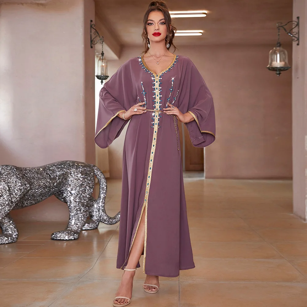 Imagem -03 - Vestido Muçulmano para Mulheres Vestido Festivo para Festas Luxo Diamond Robe Oriente Médio Árabe Omã Dubai Marroquino Jalabiya Caftan Ramadã 2023