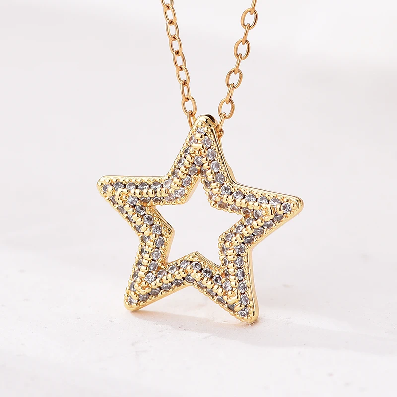 Trendy Multicolor Star Zinconia Pendant Neklace For Women Stainles Steel Chain Choker Vintage Necklace Female Daily Jewelry Gift